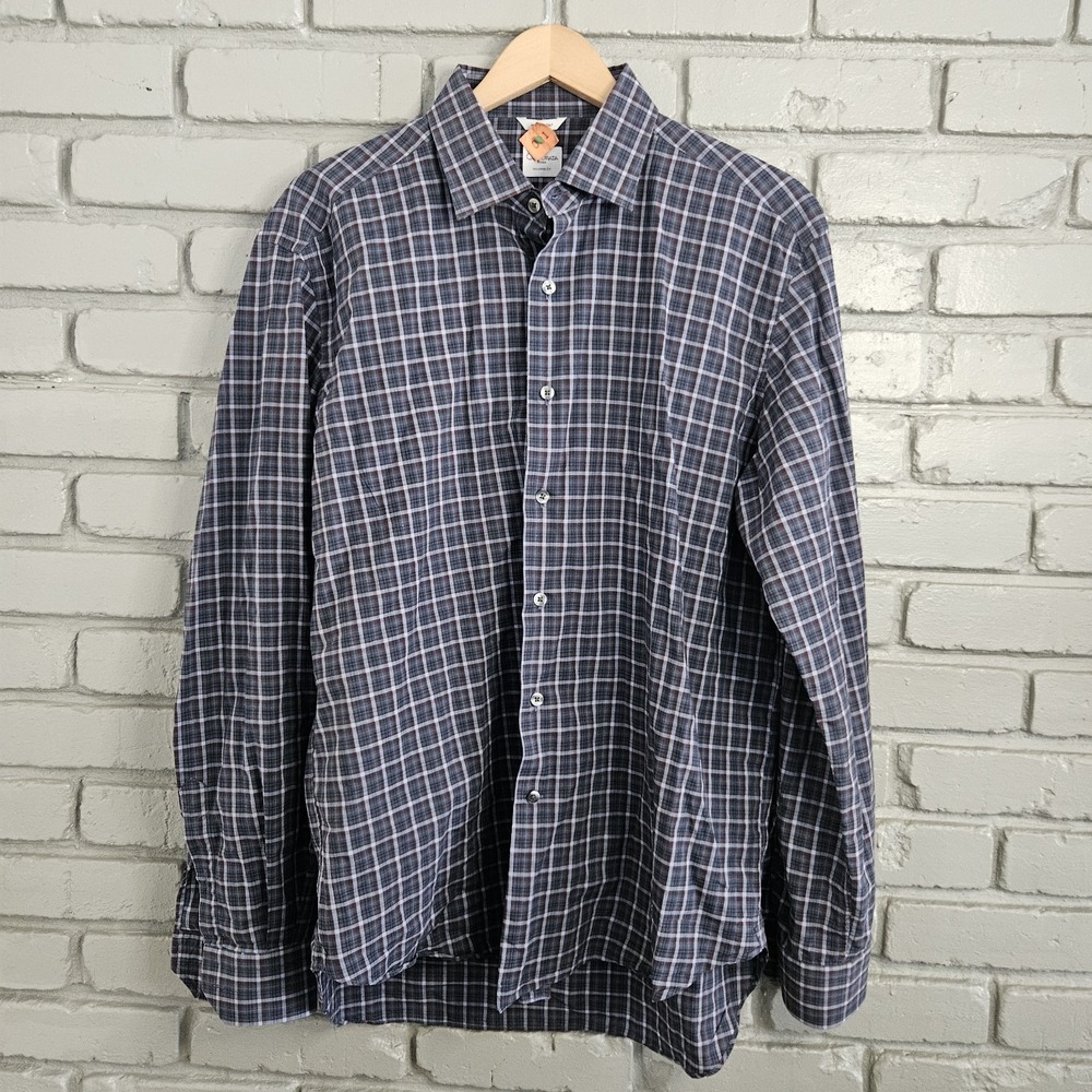 Culturata Men Dress Shirt XL 17.5 44 Windowpane Italy Tailored Fit Thomas‎ Mason